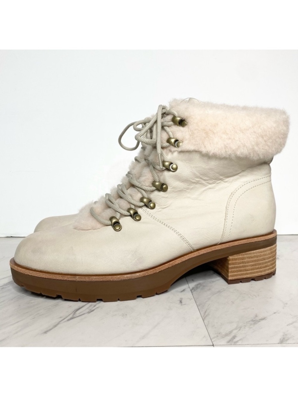 Kork Ease Winslet Cream Shearling Cuff Lace Up Bootie 11M